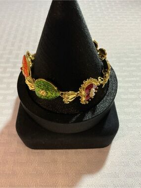 Heart Shaped Enamel Multicolor Vintage Gold Tone Joan Rivers Style Bracelet